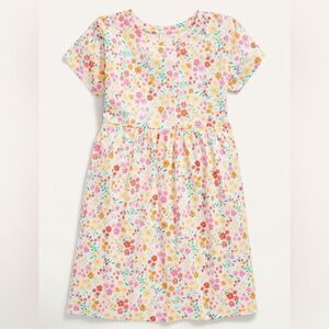 Old Navy Girl’s Cream Floral Short-Sleeve Printed Swing Jersey-Knit Dress 6/7
